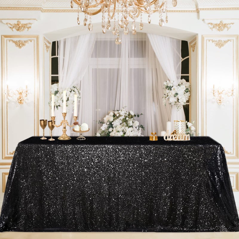 B.Cool B-COOL Black Sequin Tablecloth Halloween Table Overlays Shimmer Table Cloth 90x90-inch Square Halloween Decoration Popular and Elegant Wedding Tablecloth - Image 1